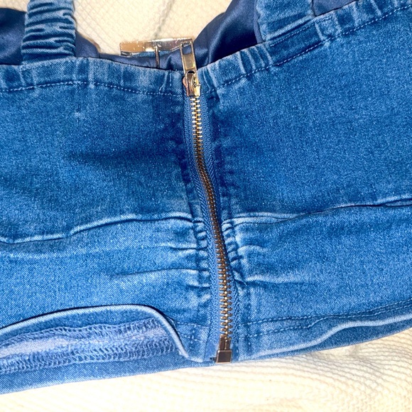 Y2K bling embellished buckle denim cut out Bustier Corset Cowgirl crop top large - Picture 7 of 8